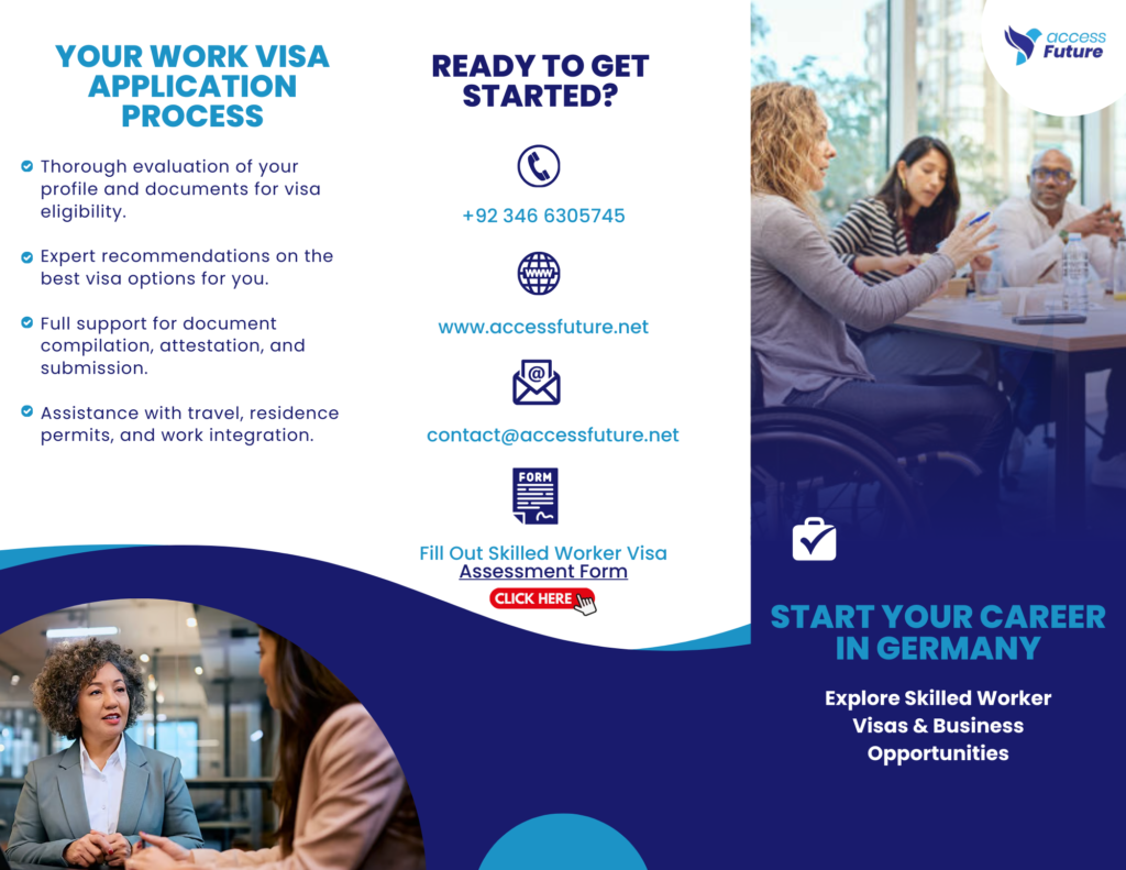 Comprehensive work visa assistance for Germany, including eligibility assessment, expert guidance, document submission, and integration support.